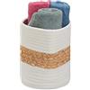 Relaxdays Cestino Portaoggetti, in Cotone, H x D 20 x 18 cm, Porta Biancheria per Bagno, Camera e Cucina, Bianco Marrone