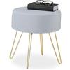 Relaxdays Sgabello Pouf da Salotto e Camera Letto, Poggiapiedi Imbottito, Sedia in Velluto e Ferro, 40x37 cm, Grigio Oro