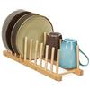 Relaxdays Scolapiatti, per 10 Piatti, Porta Coperchi, Sgocciolatoio per Stoviglie, Supporto in Bambù, Legno Naturale