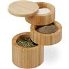 Relaxdays Portaspezie con Coperchio, 3 Scomparti Girevoli per Spezie, HxD: 13x9 cm, Chiusura Magnetica, bambù, Naturale
