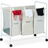Relaxdays Ceste Portabiancheria, 3 Scomparti con Etichetta, Ruote con Bloccaggio, Volume 100 L, HLP: 76x80x46 cm, Beige