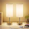 UPXNBOR Lampada da Comodino Touch Set da 2 con Porte di Ricarica USB-A e USB-C, Dimmerabile a 3 Livelli, Paralume in Tessuto di Lino, con Cavo da 1,5 m, Argento(Lampadina E27 Inclusa)