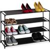 Relaxdays Scarpiera da Ingresso e Corridoio, Portascarpe in Metallo e 4 Ripiani in Tessuto, Scaffale Porta Scarpe, Nero