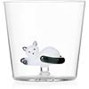 Ichendorf Milano Tumbler Gatto Sdraiato Bianco con Coda Grigia, Collezione Tabby Cat, 30 cl, Vetro Borosilicato, Fatto a Mano