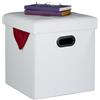 Relaxdays Pouf Contenitore, Sgabello Pieghevole Pelle Finta, Poggiapiedi Imbottito con Coperchio, HLP 39x37x37cm, Bianco