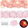 Relaxdays Catena di Luci a LED, 20 Rose Luminose, a Batteria, per Matrimoni e San Valentino, Luce Calda, Rosa