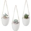 Relaxdays Vasi da Parete, Set da 3 Portafiori con Filo, Fioriera per Piante e Fiori da Interno, in Ceramica, Bianco
