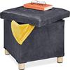 Relaxdays Pouf Contenitore con Vassoio Integrato, Sgabello Poggiapiedi Imbottito Portaoggetti, Multiuso, Grigio Scuro