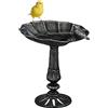Relaxdays Abbeveratoio per Uccellini da Terra, Vaschetta in Ghisa da Giardino, Resistente alle Intemperie, Nero Argento, 24 x 21 x 18 cm