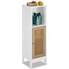 Relaxdays Mobile da Bagno, 2 Ripiani Aperti, 2 con Anta in Rattan, 96,5x30x30 cm, Mobiletto Salvaspazio, Bianco Naturale