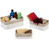 Relaxdays Set da 3 Cestini Portaoggetti, per Cosmetici o Asciugamani, Design Vintage, Varie Dimensioni, Bianco Beige