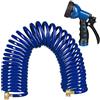 Relaxdays Tubo a Spirale da Giardino, Pompa Estensibile Fino a 10 m., Salvaspazio, Erogatore con 7 Tipi di Getto, Blu