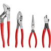 TEKTON Pliers Set, 4-Piece (Groove Joint, Slip Joint, Long Nose, Diagonal Cutting) | PLR99022