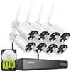 SANNCE 8 CH 5 MP NVR Kit di sorveglianza senza fili con disco rigido da 1 tetto, 8 x 3 MP Videocamera di sorveglianza impermeabile IP66 per esterno e interno, accesso a distanza, allarme movimento