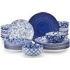 vancasso SELENE Servizio Piatti 24 Pezzi per 6 Persone - Piatti Moderni in Porcellana Stile Cinese Blu e Bianco - 6 Piatti Piani, da Dessert, Fondi e Ciotole - Adatti a Lavastoviglie e Microonde