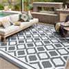 VK·LIVING Tappeto da Esterno Impermeabile 150X240cm Tappeto da Giardino Reversibile Tappeto da Esterno Moderno in Plastica Tappeti d'area Leggeri e Portatili per Balcone Campeggio Grigio&Bianco