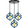 PETITES ECREVISSES Lampada a Sospensione E27 Industriale Vintage Lampadario soggiorno Forma Cubo Gabbia Metallo Paralume Ø22cm Retrò Lampada da soffitto Cucina Soggiorno (Blu, una base di 30 cm)