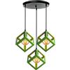 PETITES ECREVISSES Lampada a Sospensione E27 Industriale Vintage Lampadario soggiorno Forma Cubo Gabbia Metallo Paralume Ø22cm Retrò Lampada da soffitto Cucina Soggiorno (Verde, una base di 30 cm)
