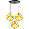PETITES ECREVISSES Lampada a Sospensione E27 Industriale Vintage Lampadario soggiorno Forma Cubo Gabbia Metallo Paralume Ø22cm Retrò Lampada da soffitto Cucina Soggiorno (Giallo, una base di 30 cm)
