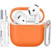 TNSNK Silicone per AirPods 4 Case Cover, A1-Orange | Morbido, leggero, antiscivolo, antigraffio, ricarica cablata/wireless. Pennello pulitore + chiavetta.