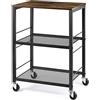 LIANTRAL Carrello con 3 ripiani, carrello da servizio rustico, Robusto scaffale portaoggetti, carrello da cucina, carrello multifunzionale con piano in legno e ruote, carrello da servizio per cucina