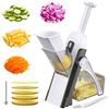 Depets 5 in 1 mandolina verticale, mandolina tritatutto sicura, affettapatate e alimenti, permette di tagliare a listarelle, julienne e cubetti, spessore regolabile da 1 a 8 mm