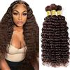 Tuheerst Deep Wave Human Hair Bundles #4 Chocolate Brown Bundel Echthaar Human Hair Extensions Echthaar Tressen Double Weft Remy Hair 3 Bundle Total 300g 30 30 30 Inch