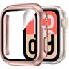 Kamita Impermeabile Custodia per Apple Watch Serie SE 3/SE 2/SE/6/5/4 44mm, Duro PC Bumper Case con Protezione Dello Schermo in Vetro Temperato, Antiurto Copertura Protettiva per iWatch 44 (Oro Rosa)