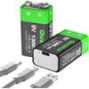 LCLEBM Batterie al litio ricaricabili USB da 9V, batterie ricaricabili al litio da 1300mAh ad alta capacità da 9 volt quadrate con cavo di ricarica rapida USB-C 2 in 1 (confezione da 2)