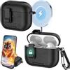 Ysnzaq Custodia per AirPods Pro 2 con Clip di Bloccaggio e Funzione di Supporto, in Pelle Trama, Custodia Protezione Completa del Corpo con Moschettone per AirPod Pro 2 Generation-PWZ Black
