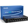 VIMIN Switch non gestito 2,5G con 8 porte, VIMIN 8x2,5 Gigabit RJ45, Plug&Play, Switch Ethernet 2,5G, in metallo, per montaggio su tavolo o a parete, per reti domestiche e aziendali