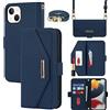 Cavor Cover Compatibile con iPhone 13 con Cordino,Flip Portafoglio Custodia Pelle,[Specchio][5 Porta Carte][Magnetico],Custodia Cover con Laccio Compatibile con iPhone 13 - Blu