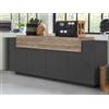 Dmora - Credenza Loris, Madia da cucina a 4 ante, Buffet da soggiorno, 100% Made in Italy, cm 220x45h86, Antracite e Acero