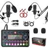Bekasa Podcast - Microfono a condensatore per due persone, interfaccia audio, con Live Sound Card all-in-one, per studio di registrazione podcast Equipment Bundle DJ Mixer Effetti con luce per Live