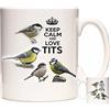 KAZMUGZ Tazza con uccellino blu con uccellino, Keep Calm and Love. Bella tazza regalo in ceramica con uccelli da giardino britannici. Titmouse blu, Titmouse carbone, Titmouse dalla coda lunga