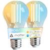 MOES Matter E27 Lampadina Intelligente Vintage, Lampada LED Wi-Fi, Dimmabile, 2700K-6500K Bianco Caldo & Bianco Freddo, Lampadina Edison, Compatibile con Apple Home, Alexa, Google Home, 2 Pezzi