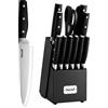 hecef Set Coltelli da Cucina, Professionali Coltello da Cucina 14 pezzi in Acciaio Inossidabile, Ceppo Coltelli con Blocco in Legno, Include Forbici da Cucina, Coltelli da Bistecca e Affilacoltelli