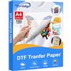 Oritdge 100 fogli da DTF Carta da trasferimento A4 (21 cm x 29,7 cm) ecologica e biodegradabile, carta transfer per tessuti per forno dtf per stampanti a getto d'inchiostro a sublimazione e DTF