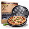 TOPANBIETER 999 Set di 4 teglie per pizza Ø 32 cm - Teglia rotonda forata per pizza e torta di fiamme in acciaio - Rivestimento antiaderente - Resistente al calore fino a 250° - Antracite