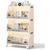 Shally Dogan Carrello Impilabile Portagiochi a 3 Livelli per Cameretta, Contenitore Organizer Portatutto con Ruote Salvaspazio, Libreria Scaffalatura per Bambini 53 x 31.5 x 93 cm (Beige)