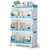 Shally Dogan Carrello Impilabile Portagiochi a 3 Livelli per Cameretta, Contenitore Organizer Portatutto con Ruote Salvaspazio, Libreria Scaffalatura per Bambini 53 x 31.5 x 93 cm (Azzurro)