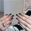 Auriselle Stampa su Unghie Lunghe 24 Pezzi Unghie False Francesi Lunghe Quadrate Unghies Artificiali Nero e Viola Gradiente su Unghies Morbide Gel Glitter, Perfette per Manicure a Casa