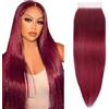 Tuheerst Human Hair Bundles #99J Burgundy Red Straight 4x4 Lace Closure Bundel Echthaar Human Hair Extensions Echthaar Tressen Double Weft Remy Hair 24 Inch