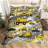 Homemissing Costruzione Copripiumini Bambini Ragazzi Cartoon Car Copripiumone Attrezzature Camion Set Copripiumino 135x200cm Morbido Traspirante Excavator Trattore Veicoli Cerniera