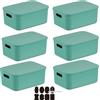 CNKHDZ Set di 6 contenitori con coperchio, contenitori impilabili con coperchio, contenitori in plastica, contenitori per scaffali, cucina, bagno (Verde, 36.5 * 26 * 15.7cm)