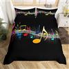 Homemissing Music Set Copripiumino 135x200cm Musical Note Copripiumone per Bambini Ragazzi Ragazze Colorato Musical Instrument Geometrica Copripiumini Traspirante Nero Copripiumino