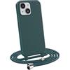 MyGadget Cover per iPhone 14 - Custodia con Corda - Case con Cordino Opaca Antiurto | Bumper con Laccio | Tracolla - Practical Stylish - Verde Scuro
