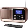 August MB450K Radio DAB DAB+ FM Ricaricabile con Doppia Radiosveglia, Digitale Radio Vintage da Casa a Batteria con Bluetooth5.3 60 Preselezioni, USB/AUX/Micro SD e Telecomando - Rovere (18ore)