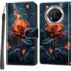 PHINIENLAND Cover per Honor Magic7 Lite Case PU Pelle Custodia [Kickstand] [Chiusura magnetica] [Slot per Schede], Portafoglio Flip Custodia per Honor X60 Pro / X9c,Fiamma