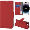 N NEWTOP Cover Compatibile con iPhone 16E, HQ Lateral Custodia Libro Flip Chiusura Magnetica Portafoglio Simil Pelle Stand Protezione Completa Case TPU Anti Urto Guscio Base Porta (Rosso)
